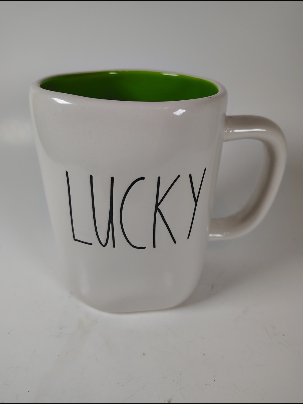 Rae Dunn Magenta 213 Lucky Dbl Sided Mug 2020 Gift Collectible Green Interior